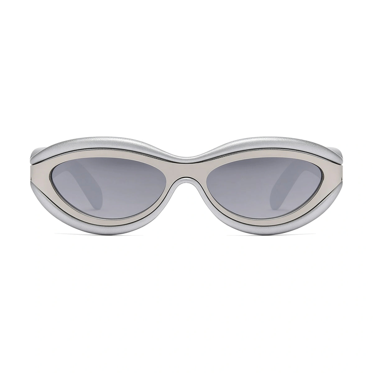Layered Oval Cat Eye Sunglasses — silver front