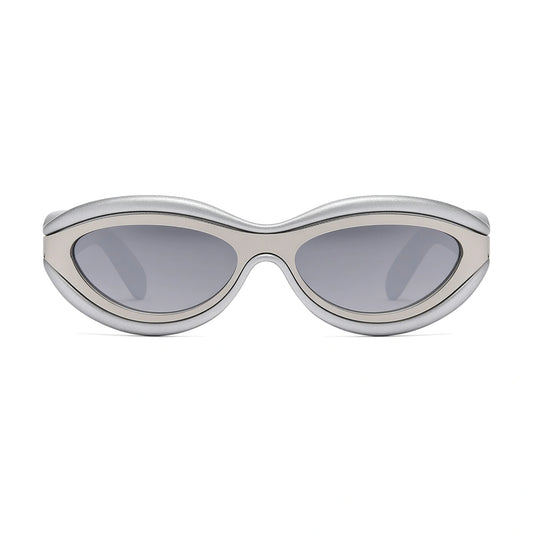 Layered Oval Cat Eye Sunglasses — silver front