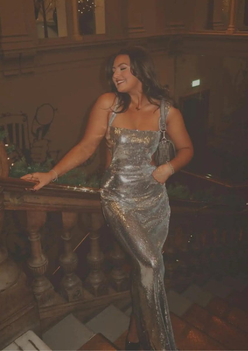 Square Neck Wide Straps Backless Shimmering Sequin Party Maxi Dresses-Silver Silver-S Square Neck Wide Straps Backless Shimmering Sequin Party Maxi Dresses-Silver Silver-S