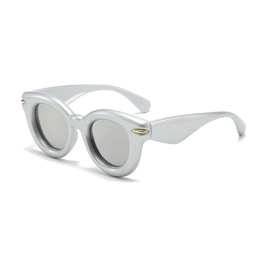 Rivet Oval Sunglasses — Silver Mirror front