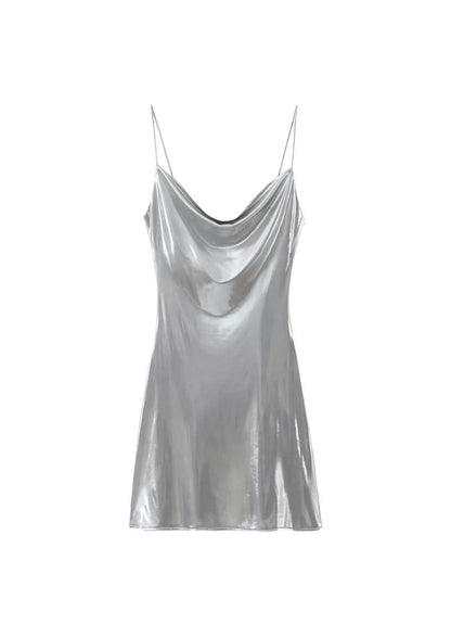cowl neck silver slip dress Liquid Satin Cowl-Slit Gown - Silver 4