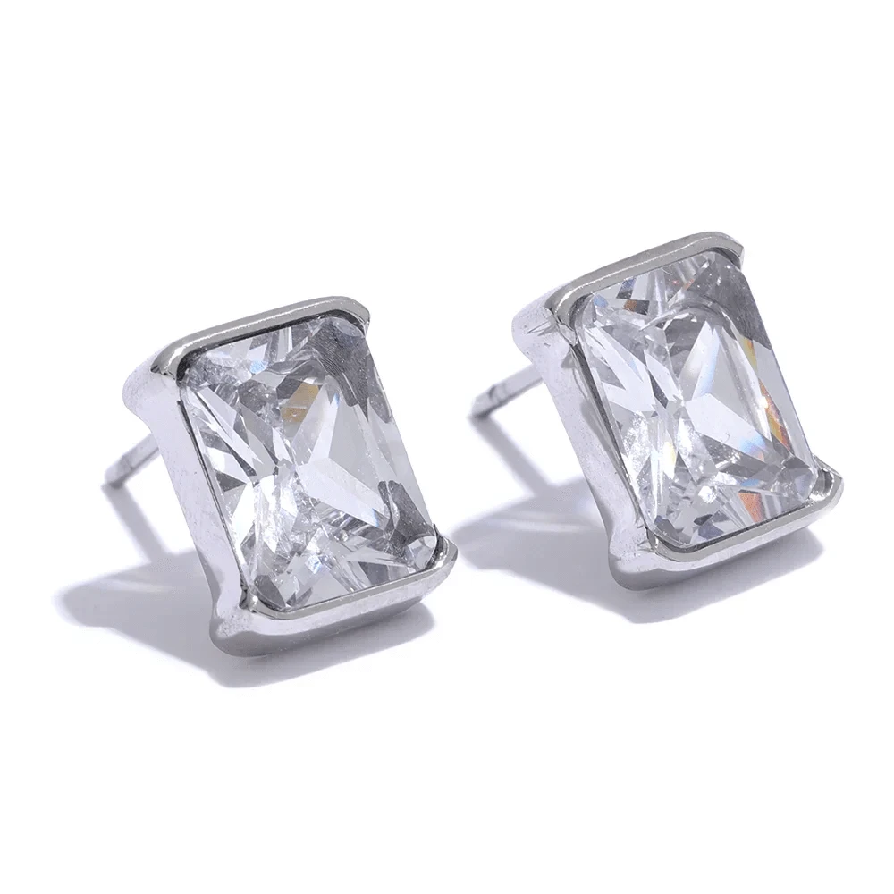 Silver Square Stud Earrings