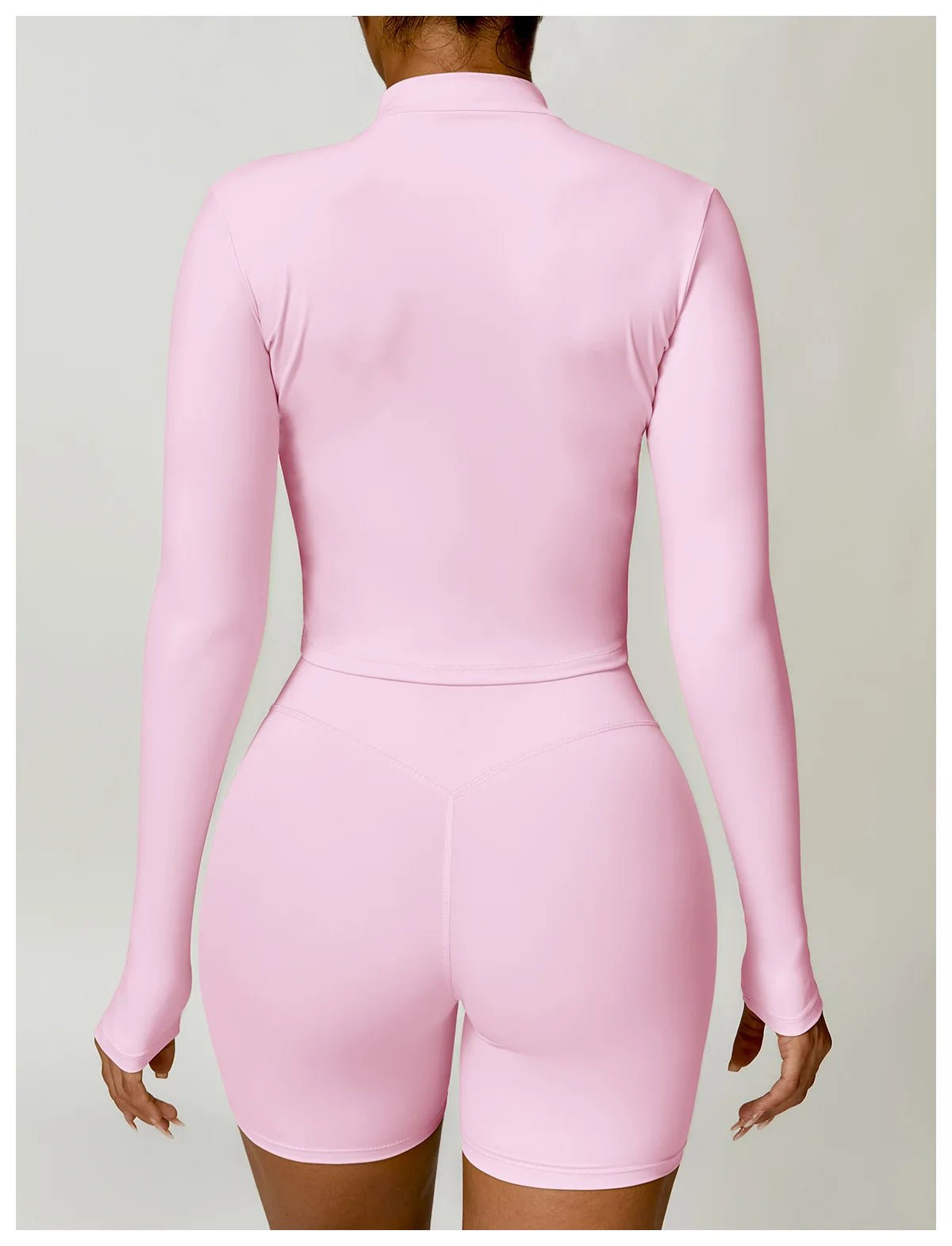 Back - Pink Single Piece Long Sleeved Yoga Shirt