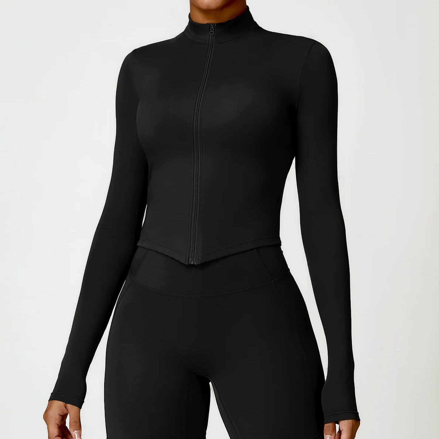 Black Single Piece Long Sleeved Yoga Shirt