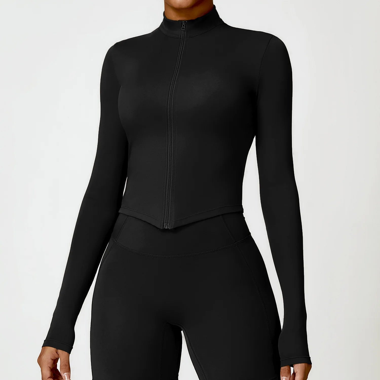 Black Single Piece Long Sleeved Yoga Shirt