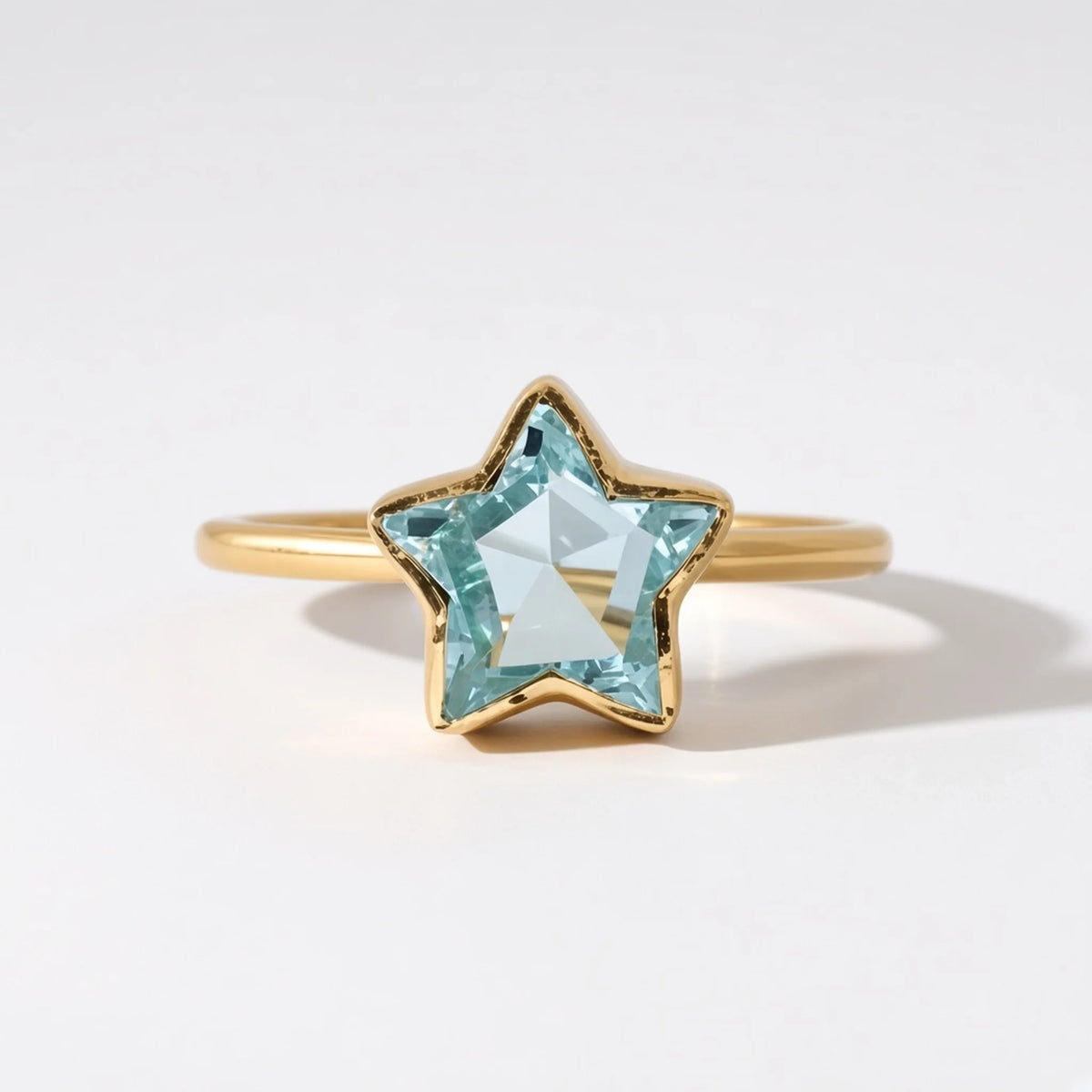 Star Cut Blue Stone Ring — sky blue front