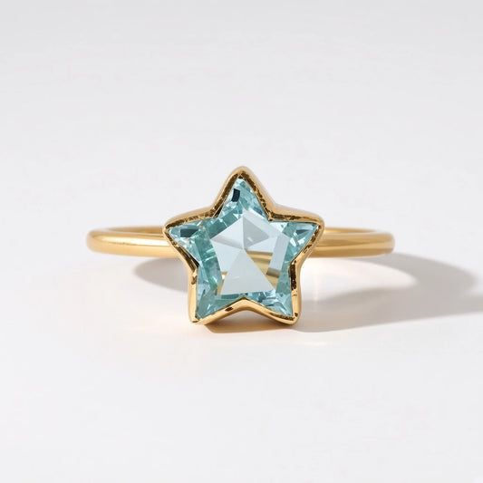 Star Cut Blue Stone Ring — sky blue front