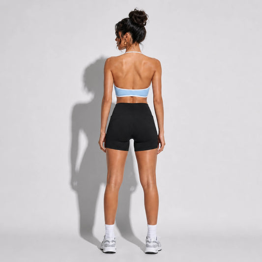 Women's Halter Color Sports Bra — sky blue back