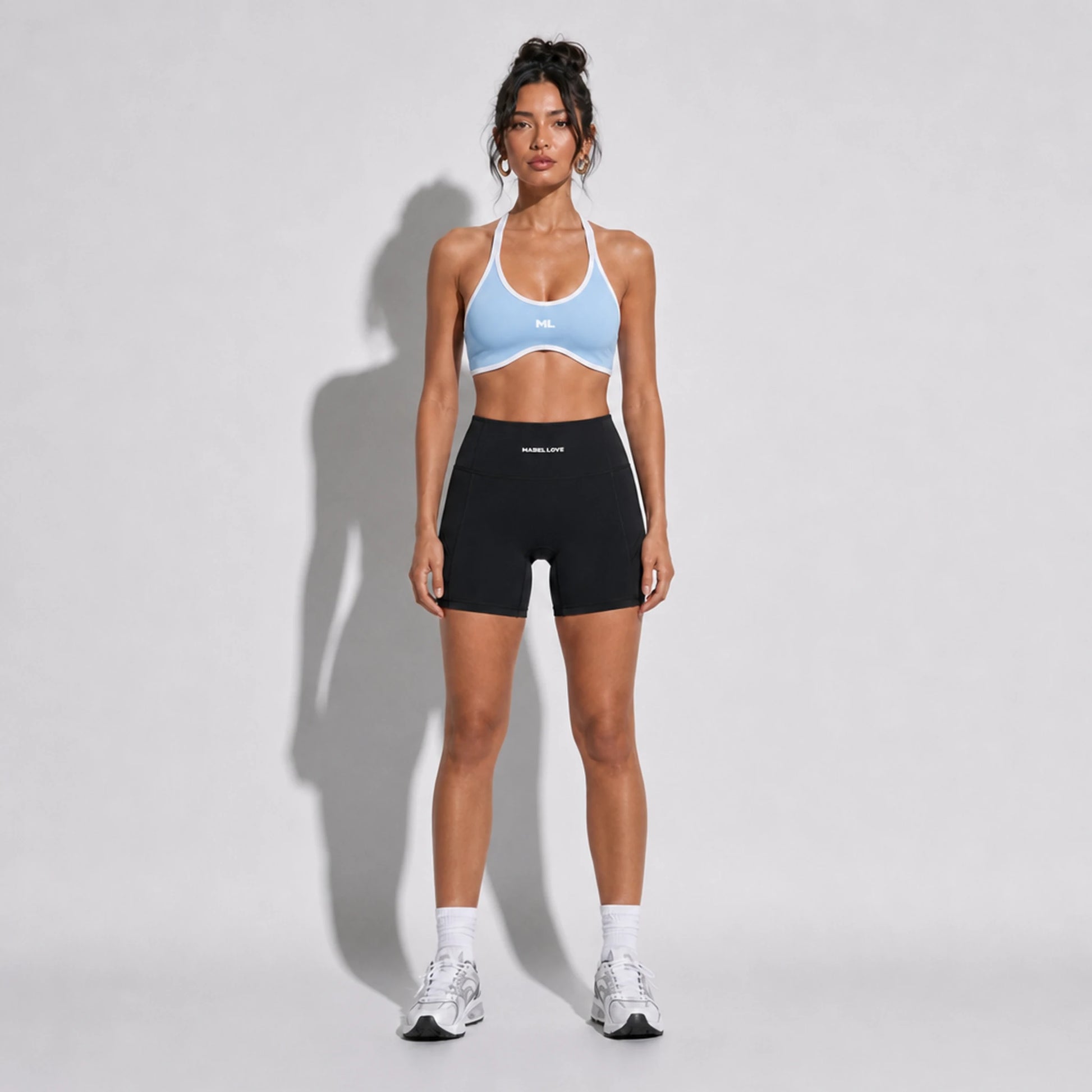 Women's Halter Color Sports Bra — sky blue front