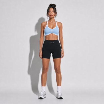 Women's Halter Color Sports Bra — sky blue front