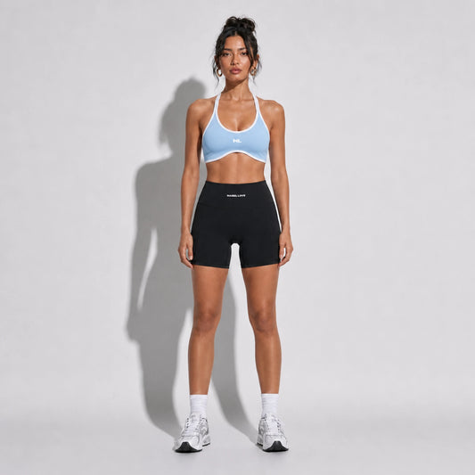 Women's Halter Color Sports Bra — sky blue front