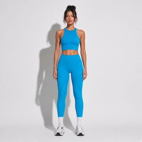 High Waist Yoga Leggings — Sky Blue front