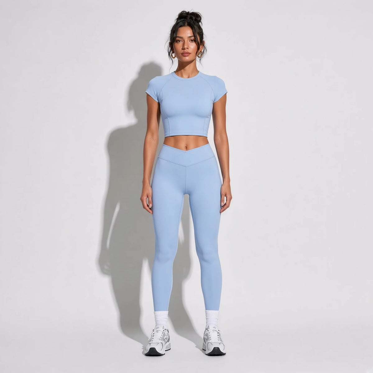 Short Sleeve Yoga Cropped Top — Sky Blue front