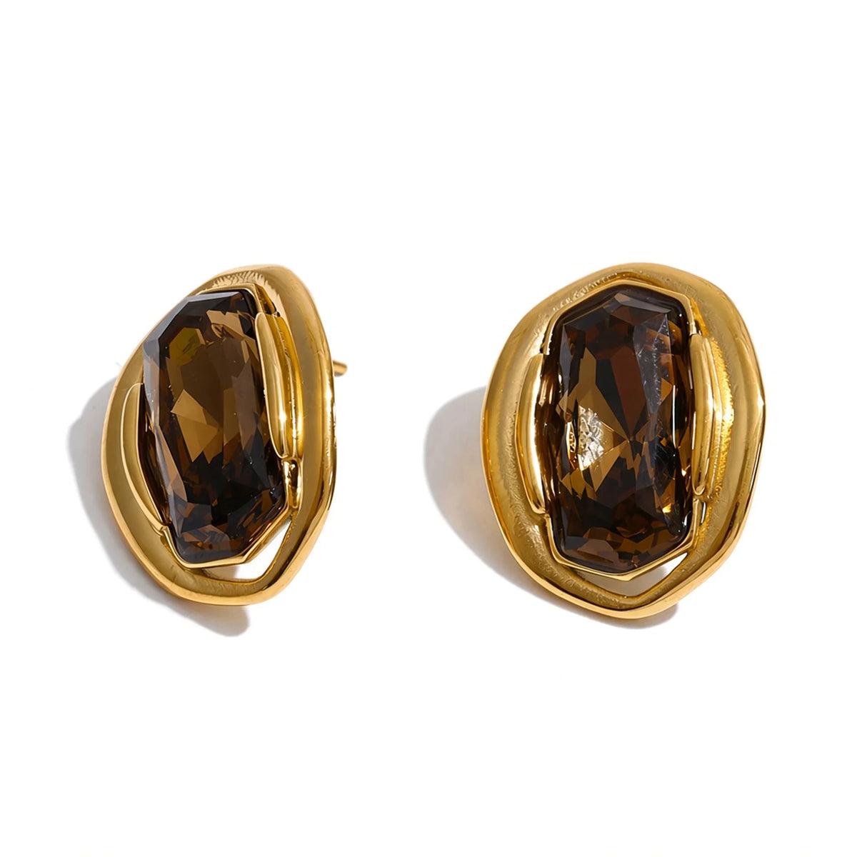 Molten Bezel Crystal Stud Earrings — smoky brown front