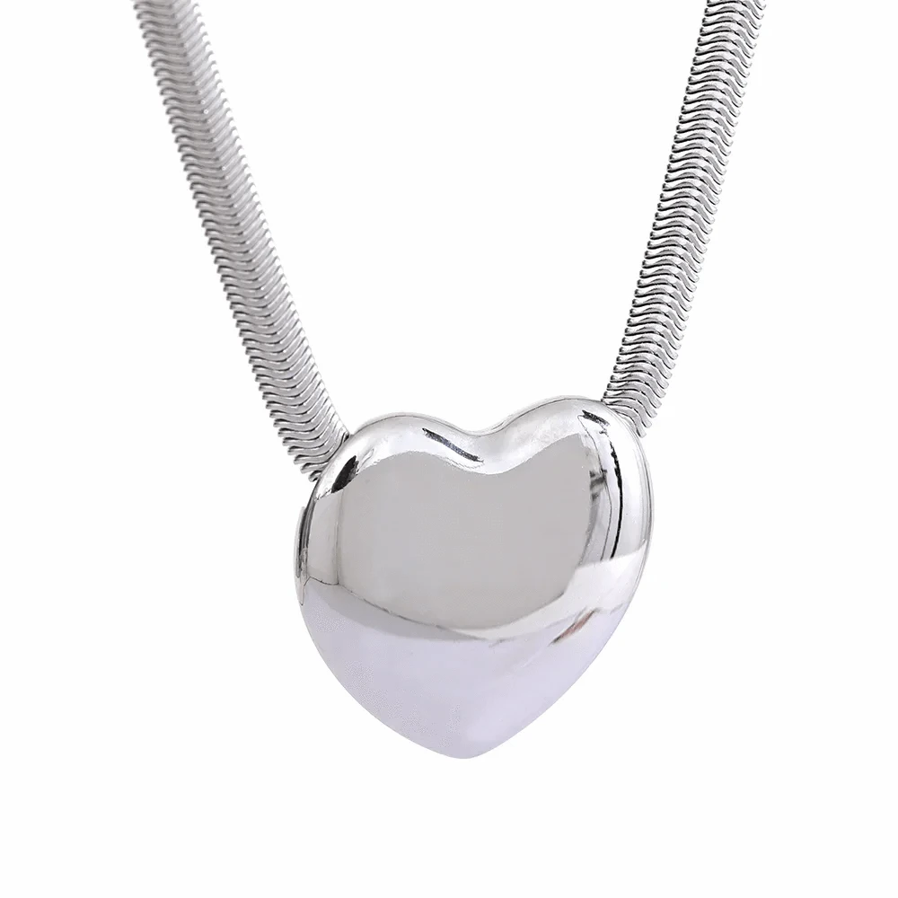 Snake Chain Necklace with Heart Pendant