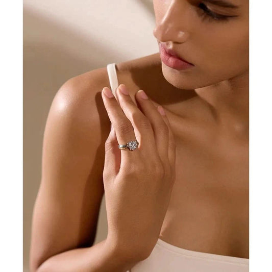 Woman wearing her Solitaire Engagement Ring