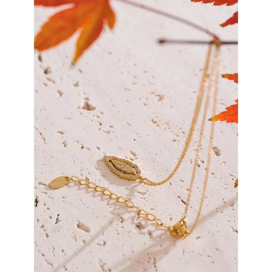 Sparkling CZ Leaf Necklace - Elegant Women's Jewelry