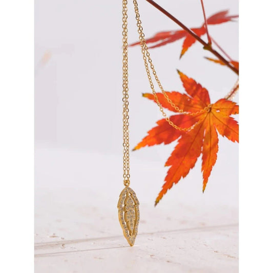 Sparkling CZ Leaf Necklace - Elegant Women's Jewelry