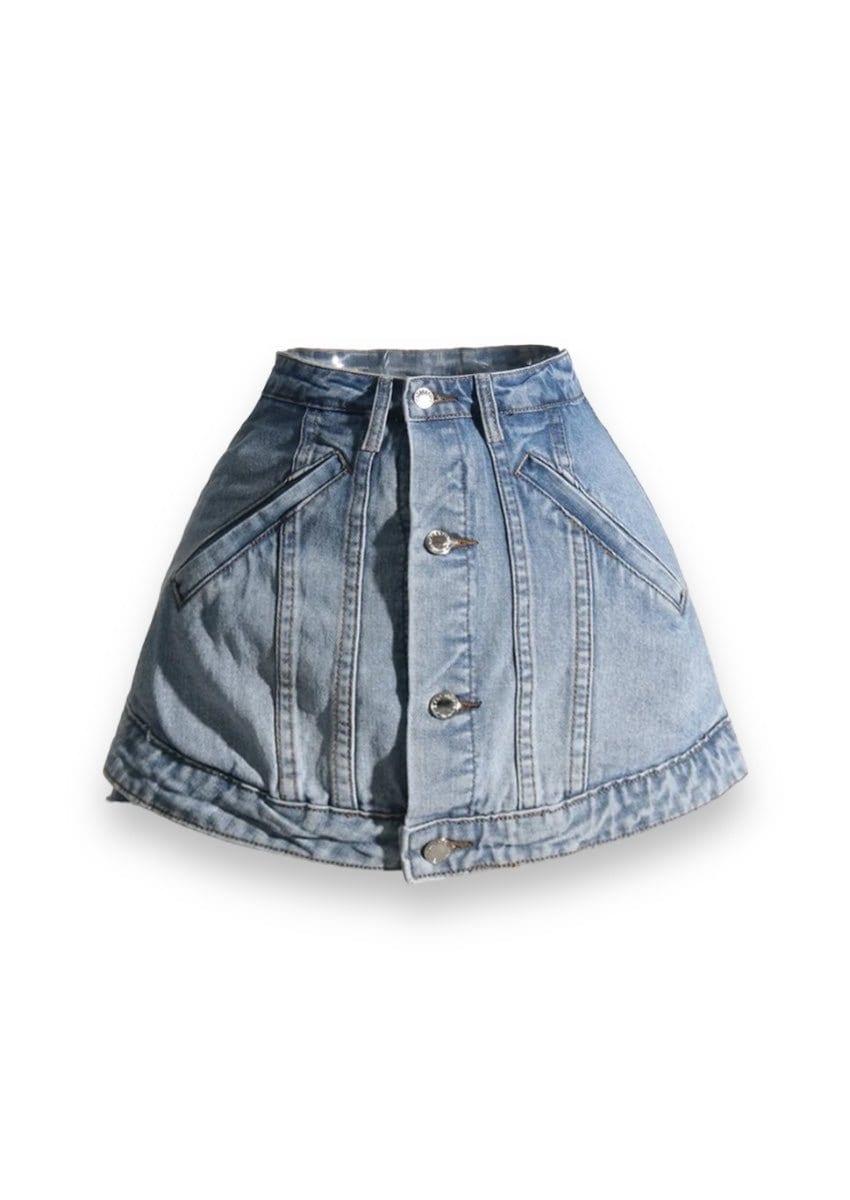 Spliced Zipper Denim Shorts