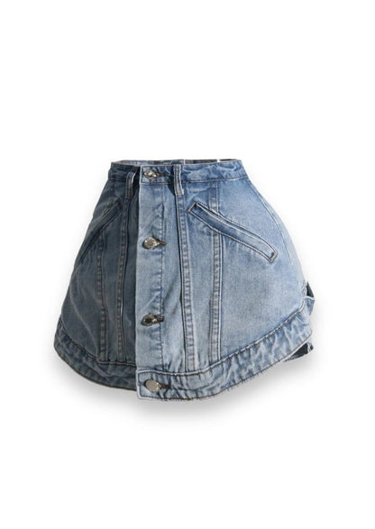 Spliced Zipper Denim Shorts