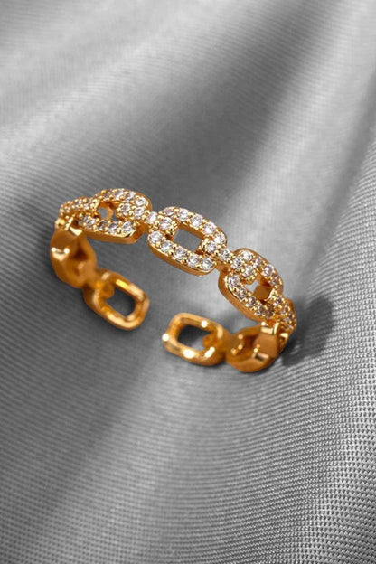 Square Chain Zircon Stainless Steel Adjustable Ring