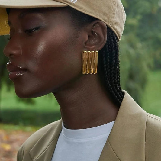 Gold Square Earrings 2