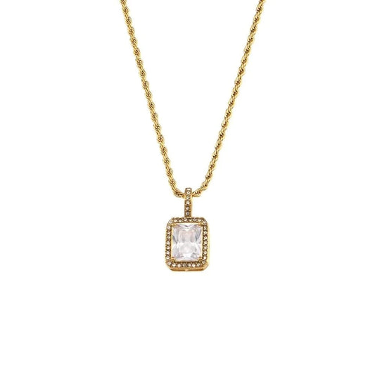 Square Clear Gemstone Necklace