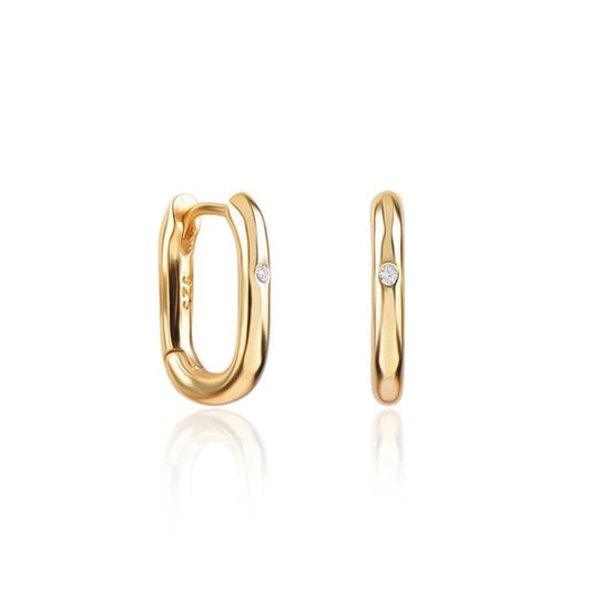 Gold with Cubic Zirconia Square Hoop Earrings