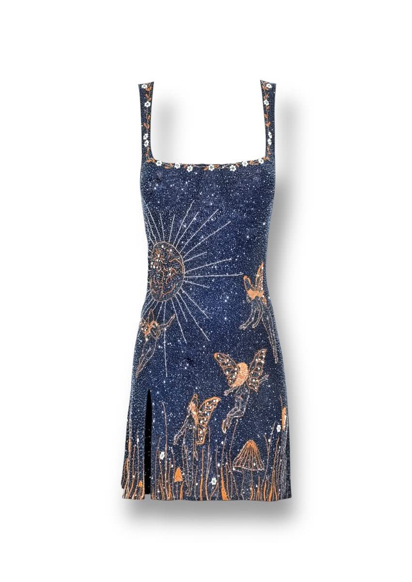 square neck midnight graphic print mini bodycon dress Replying to @_caitlinmoore_ i got you girl thank you @EGO FASHION for making the dress of my dreams square neck midnight graphic print mini bodycon dress in blue glitter such a bargain too