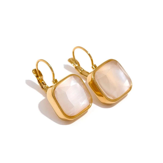 Square White Opal Earrings