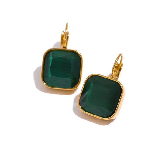 Square Green Opal Earrings
