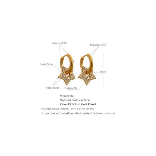 Starry Dangle Earrings - Size Details