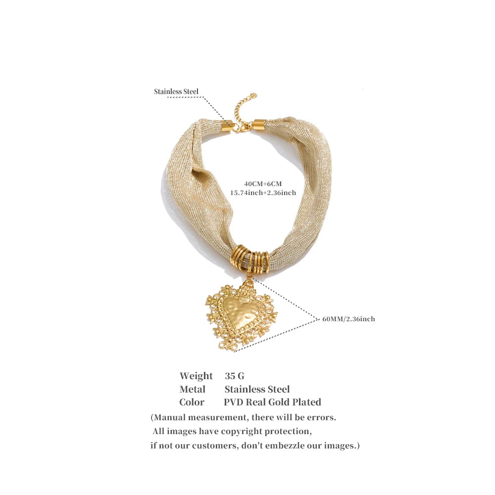 statement multi-strand mesh necklace with a heart-shaped pendant