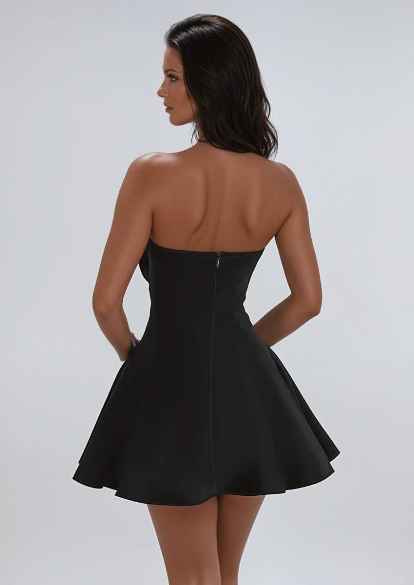 Bowknot Strapless A-Line Mini Dress Black / M Bowknot Strapless A-Line Mini Dress Black / M