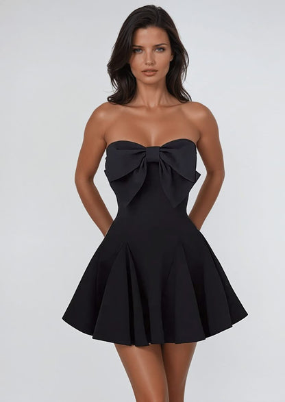 Strapless Black Cocktail Dress with Bow Detail
