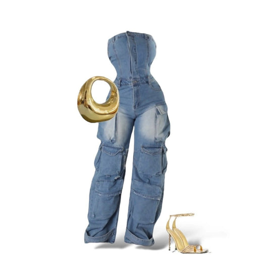 Strapless Denim Jumpsuit — denim ghost