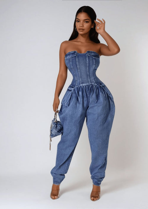 Strapless Denim Jumpsuit