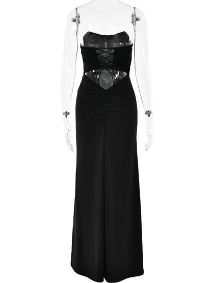 Strapless Lace-up Maxi Dress, Black / S Strapless Lace-up Maxi Dress, Black / S