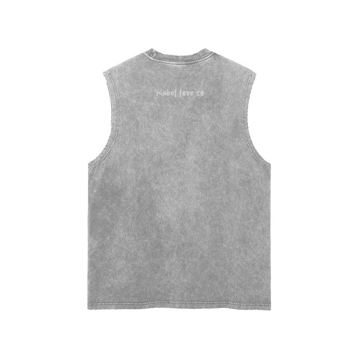 Streetwear Unisex Snow Washed Frayed Hem Tank Top