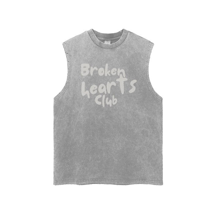 Streetwear Unisex Snow Washed Frayed Hem Tank Top