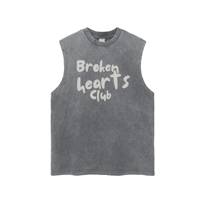 Streetwear Unisex Snow Washed Frayed Hem Tank Top