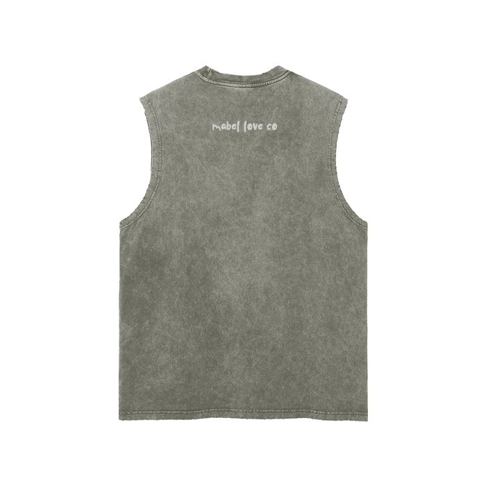 Streetwear Unisex Snow Washed Frayed Hem Tank Top