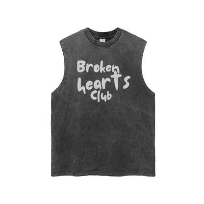 Streetwear Unisex Snow Washed Frayed Hem Tank Top