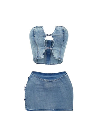 Stretchy Denim Skirt Set