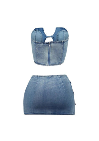 Stretchy Denim Skirt Set