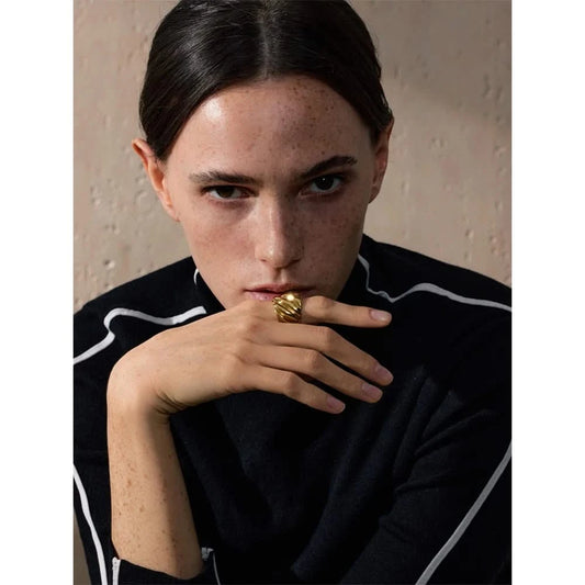 Striped Geometric Gold Ring - Statement Finger Jewelry