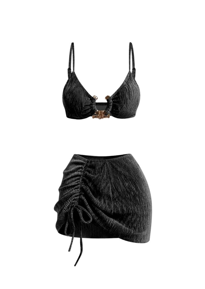 Black Summer Swimwear Three - Piece Set