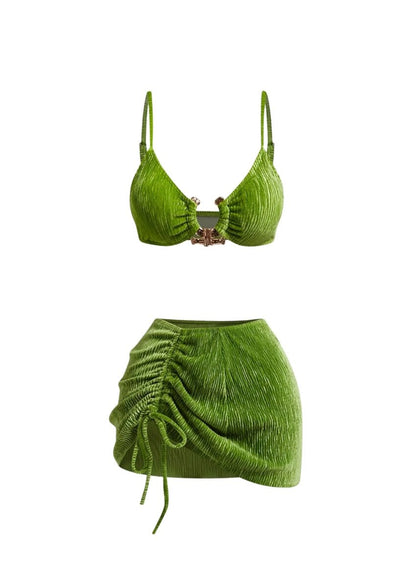 Green Summer Swimwear Three - Piece Set