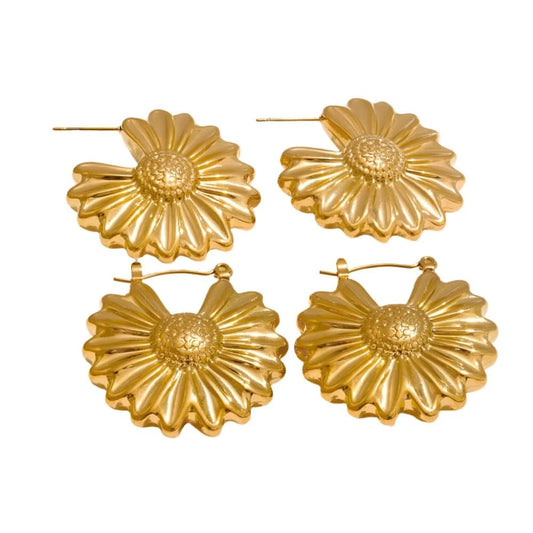 Gold Sunlit Daisy Hoop Earrings