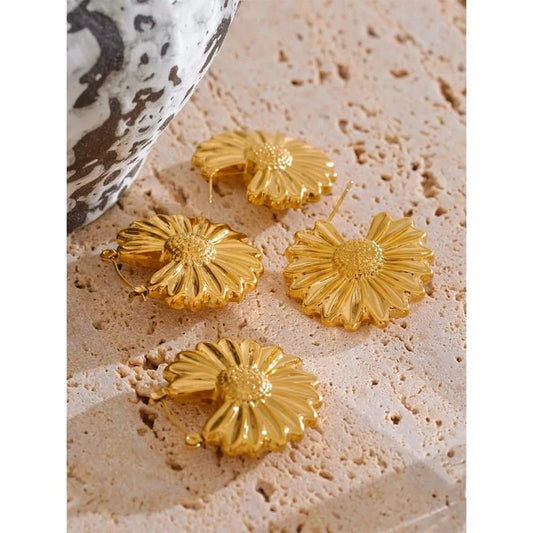 Gold Sunlit Daisy Hoop Earrings